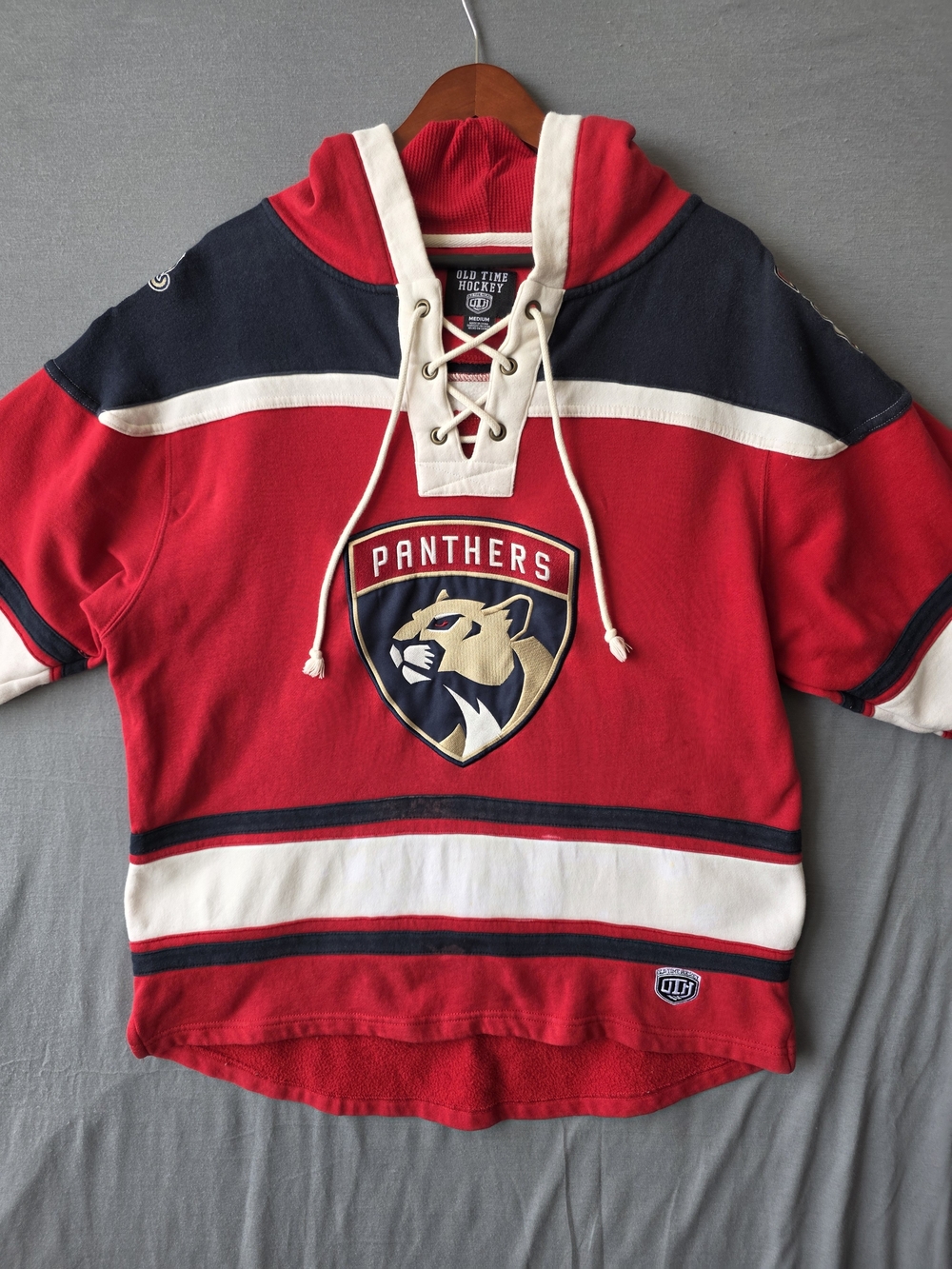 Old Time Hockey Florida Panthers Lace Up Hoodie Men’s Medium NHL Red Navy